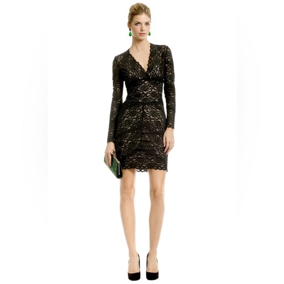 NICOLE MILLER Gold Label ‘Kate’ Stretch Lace V-Neck Dress Black LBD XS (P) - Picture 9 of 9